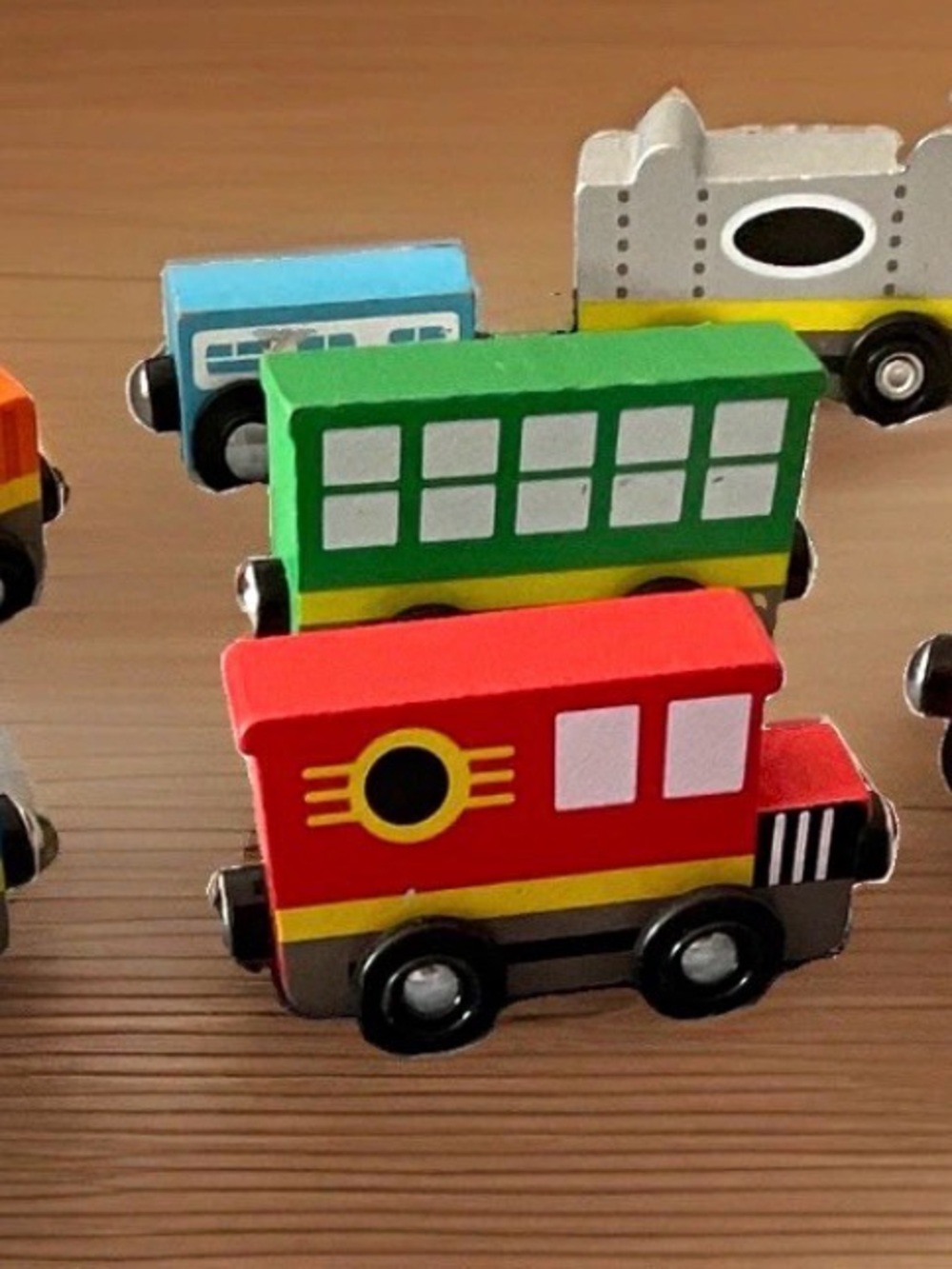Melissa & Doug Wooden Magnetic Train Cars Set - 8 Piece Colorful Train Car Lot!